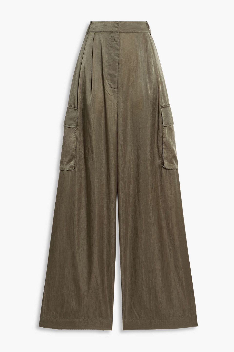 Tibi Stella Pleated Satin Wide-leg Pants In Green