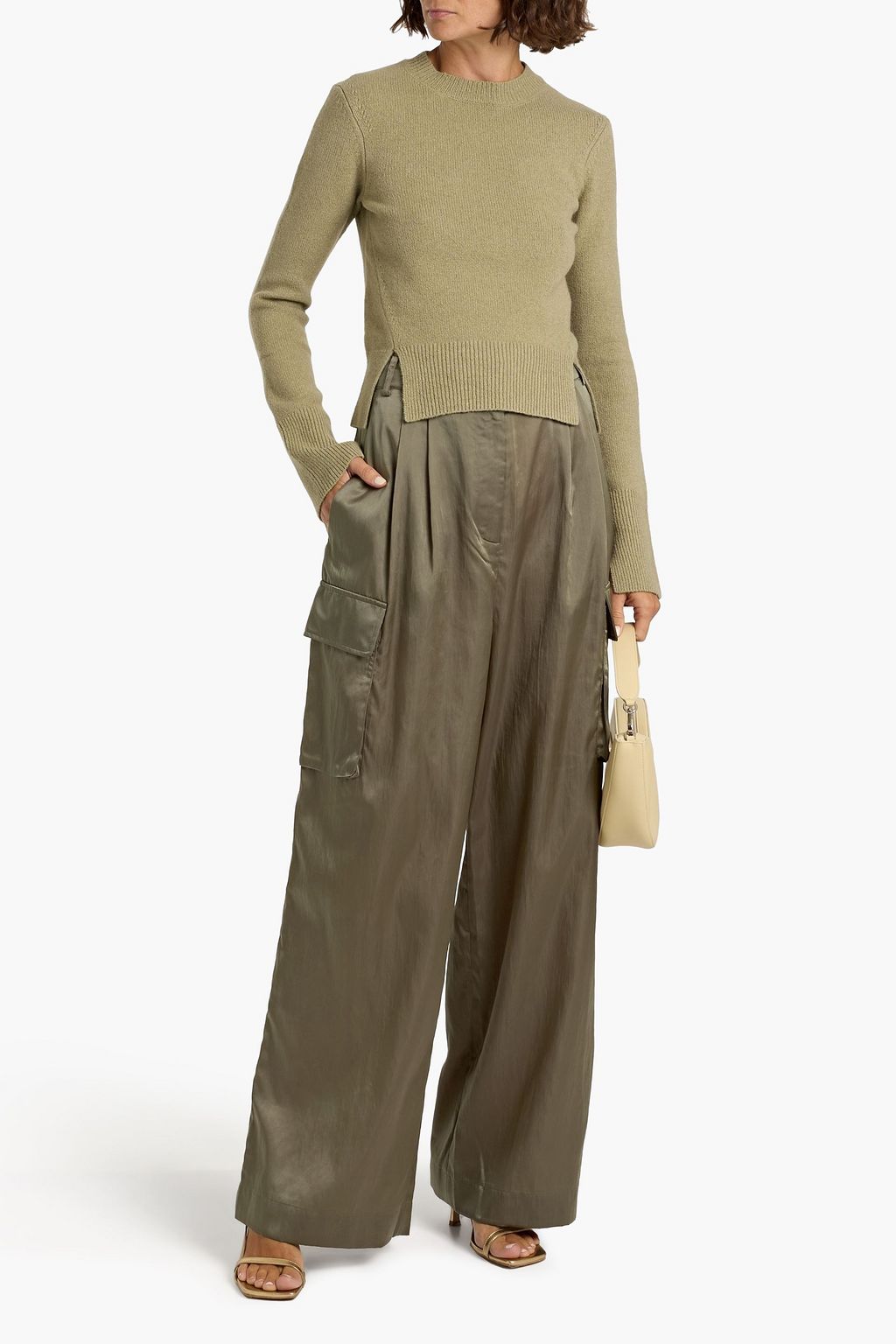 TIBI Stella pleated satin wide-leg pants