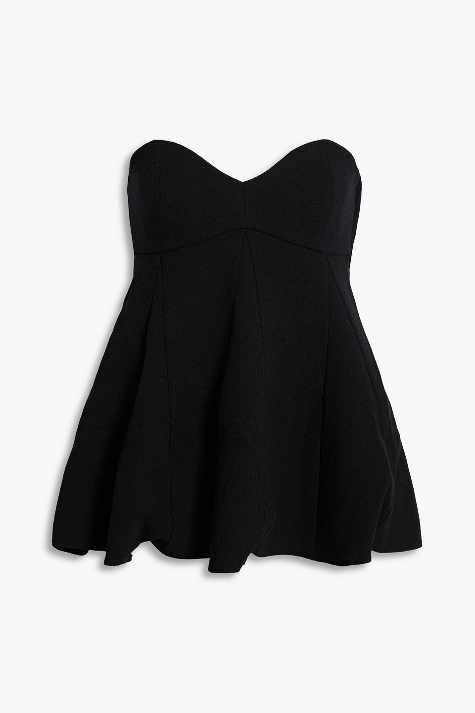 Tibi Melee Strapless Crepe Peplum Top In Black