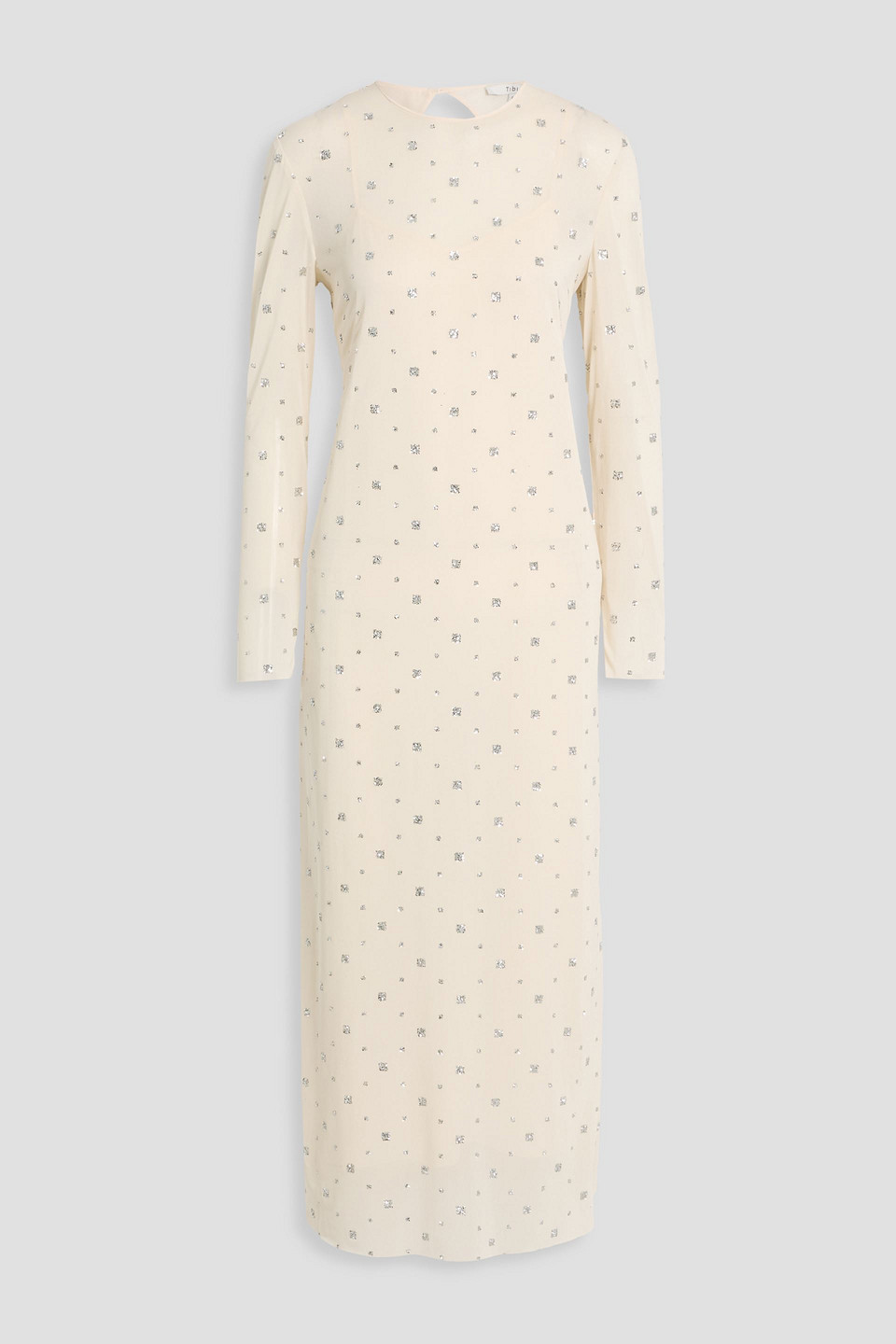 Tibi Cutout Glittered Mesh Midi Dress In Ecru