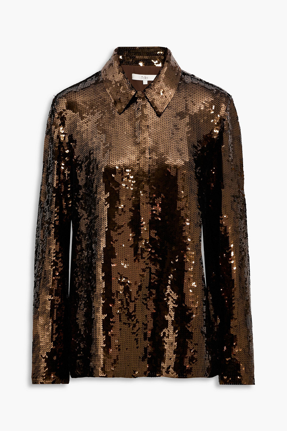 tibi - sequined silk-chiffon shirt - metallic - us 2