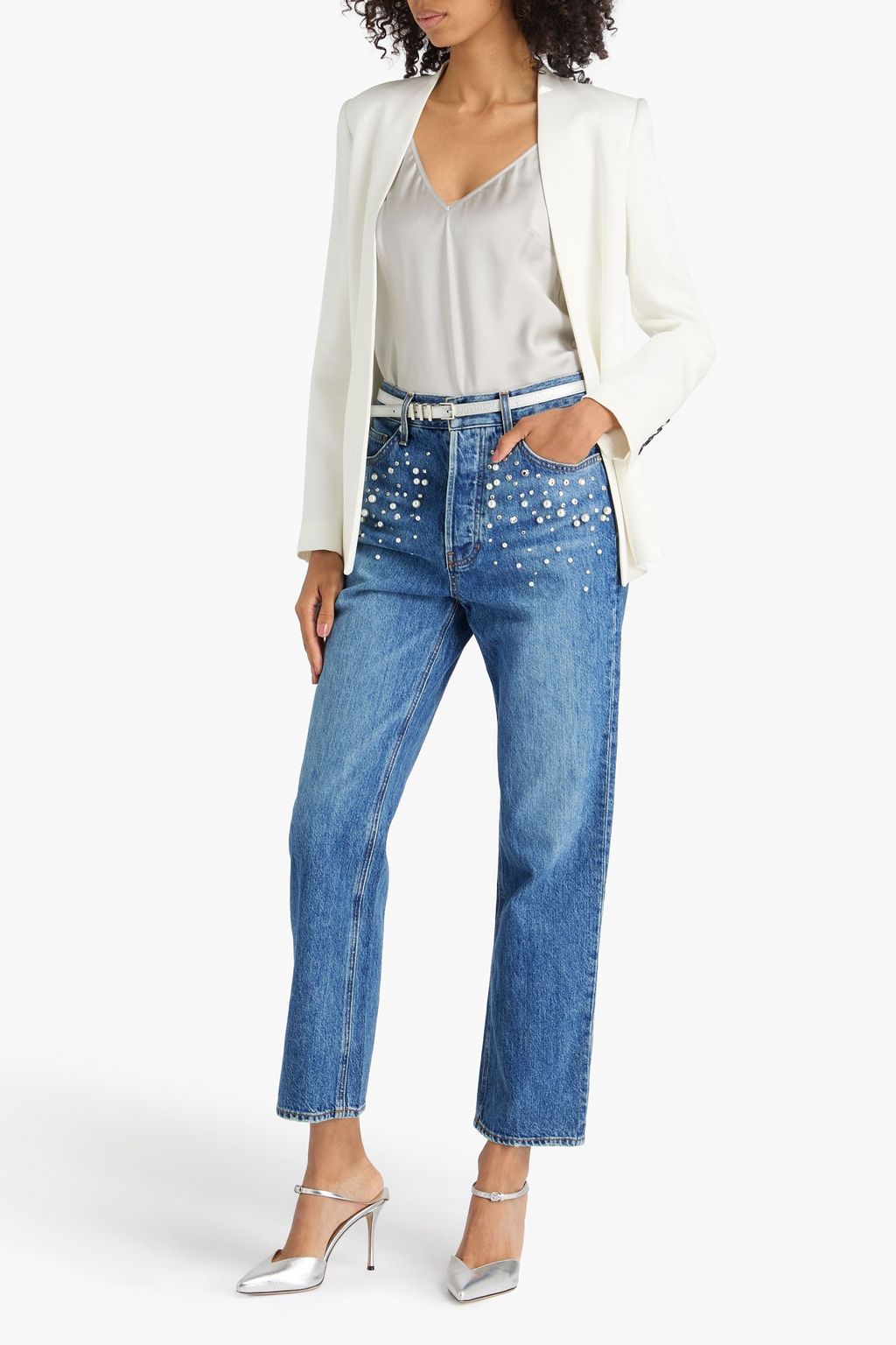 VERONICA BEARD Daniela embellished high-rise straight-leg jeans