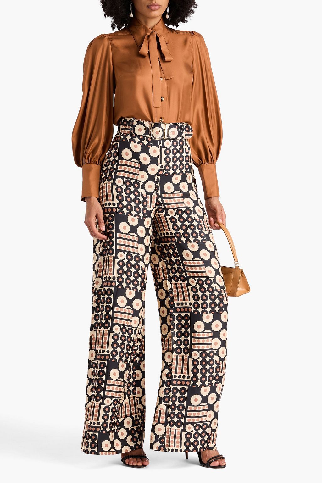 ZIMMERMANN Belted printed silk-twill wide-leg pants