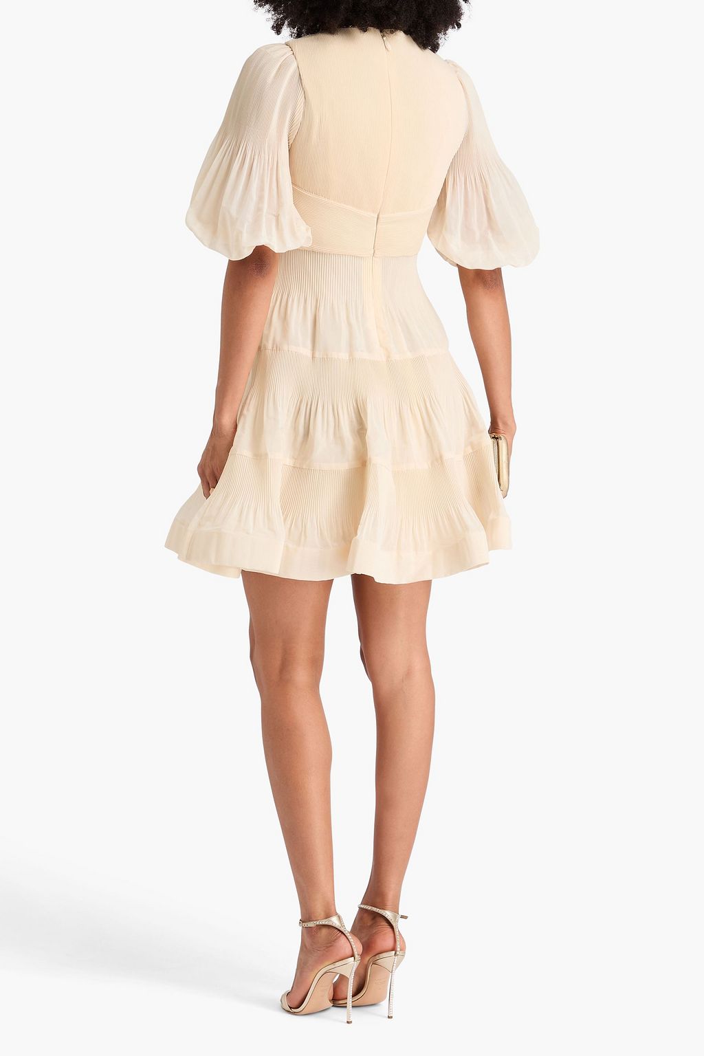 ZIMMERMANN فستان قصير من الأورغنزا مزين بكسرات وبطبقات متدرجة