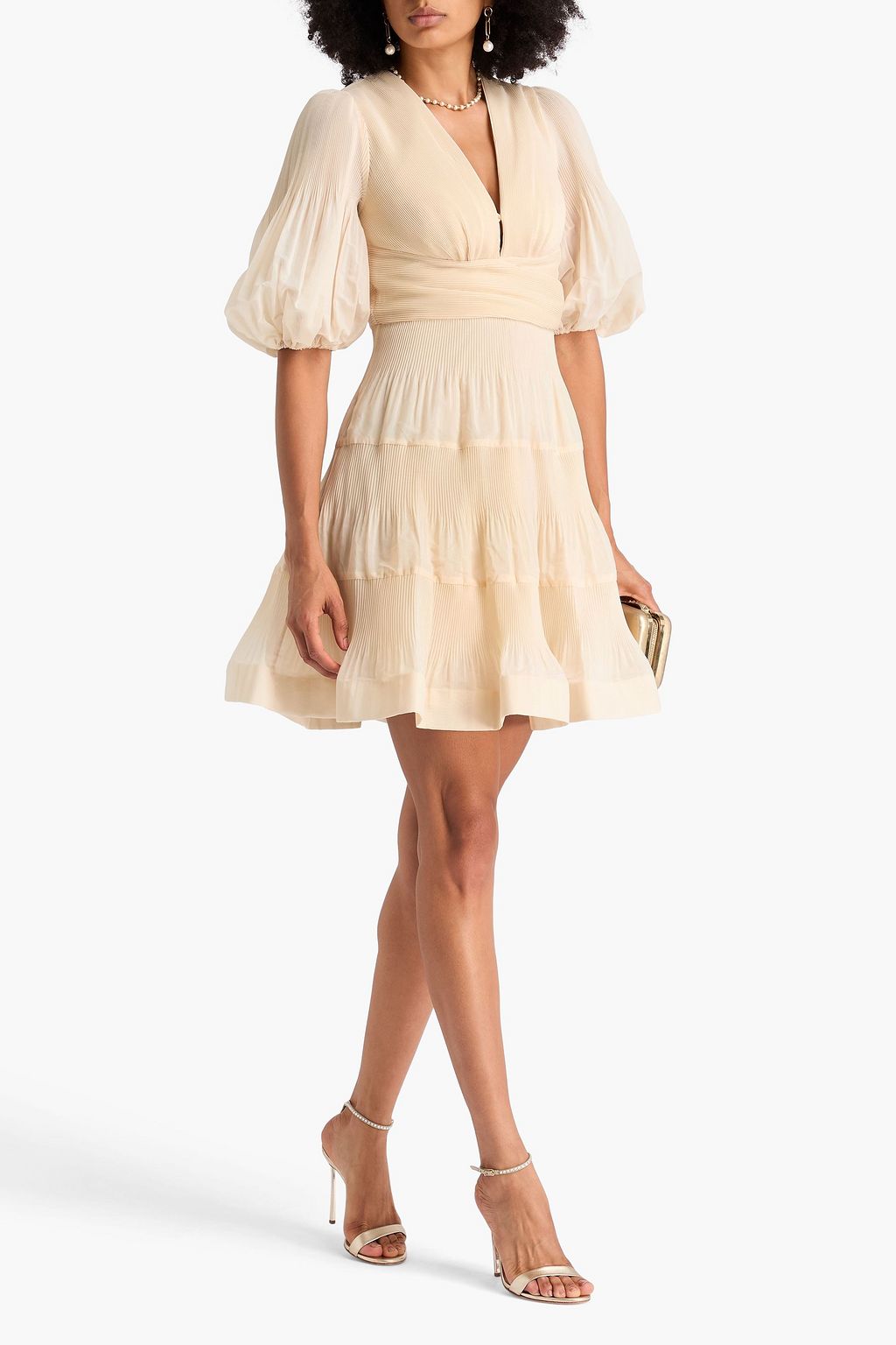 ZIMMERMANN فستان قصير من الأورغنزا مزين بكسرات وبطبقات متدرجة