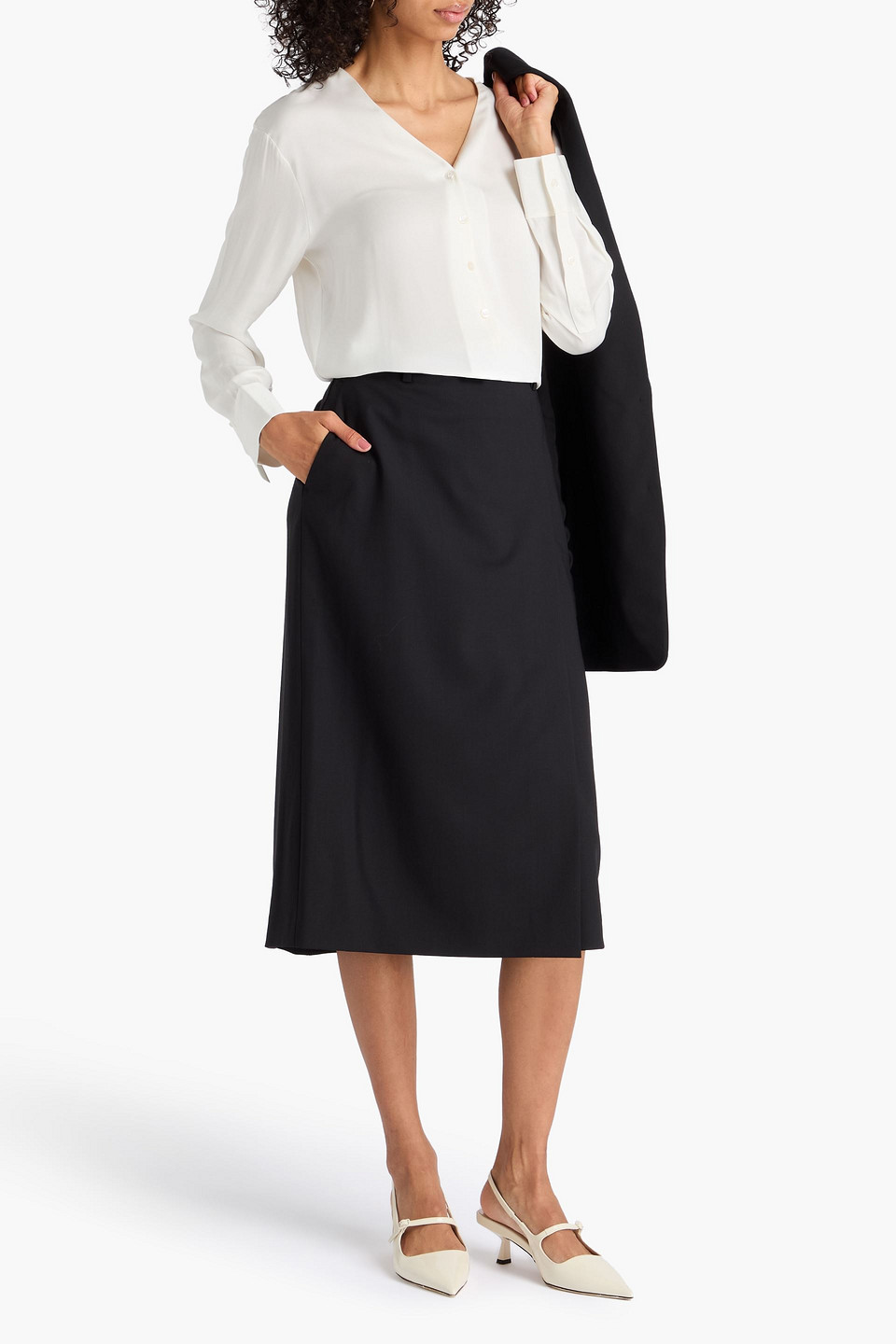  Theory - Silk-cady Shirt - White - L 