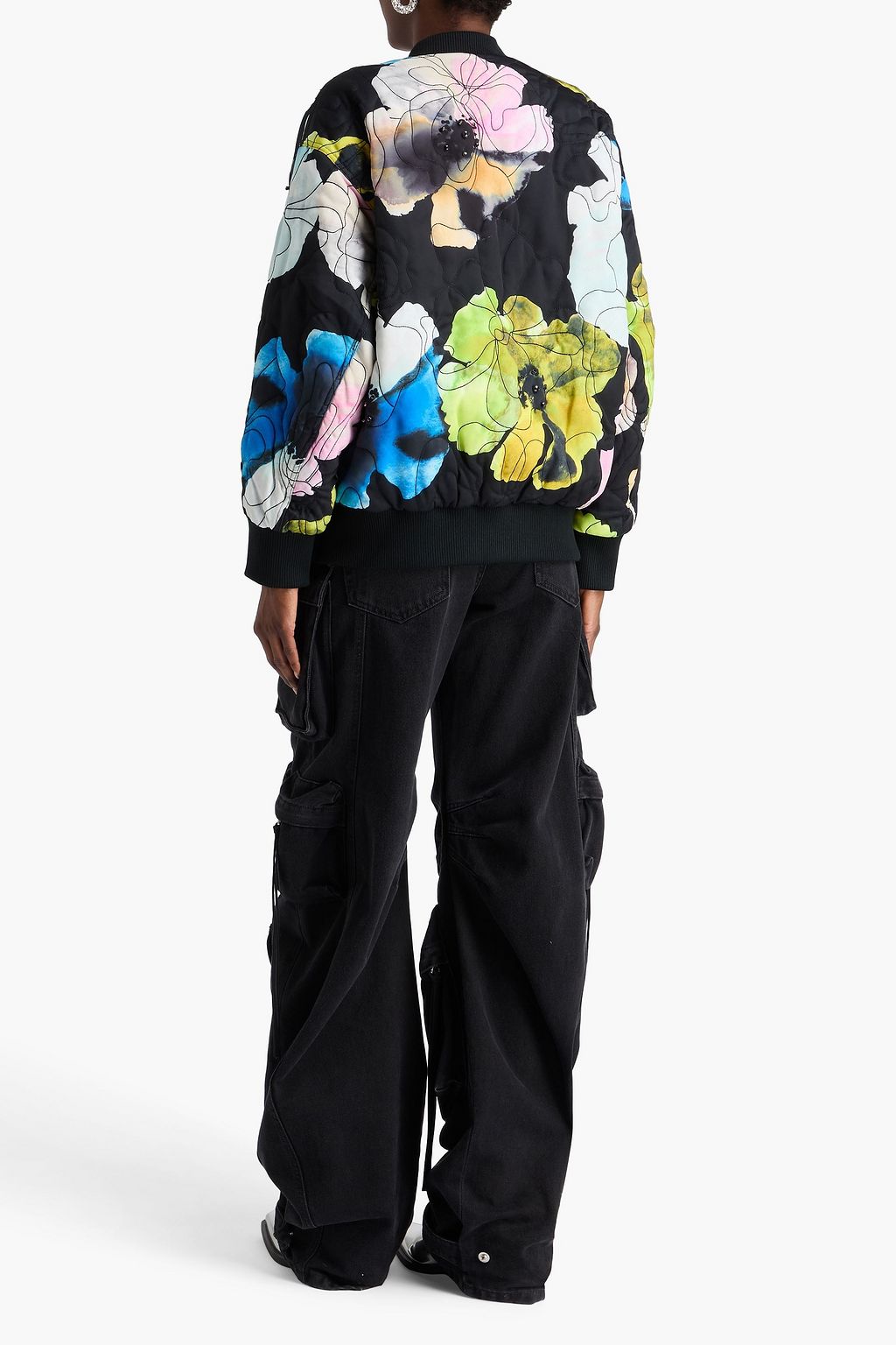 STINE GOYA Embellished floral-print satin bomber jacket