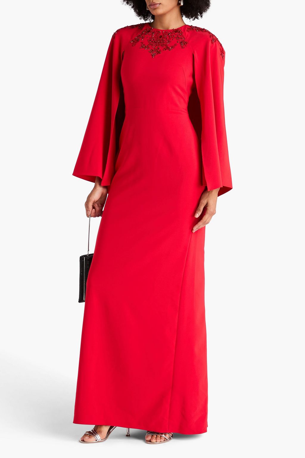 MARCHESA NOTTE فستان سهرة من الجيرسي بأسلوب الكاب وبتصميم مطرّز