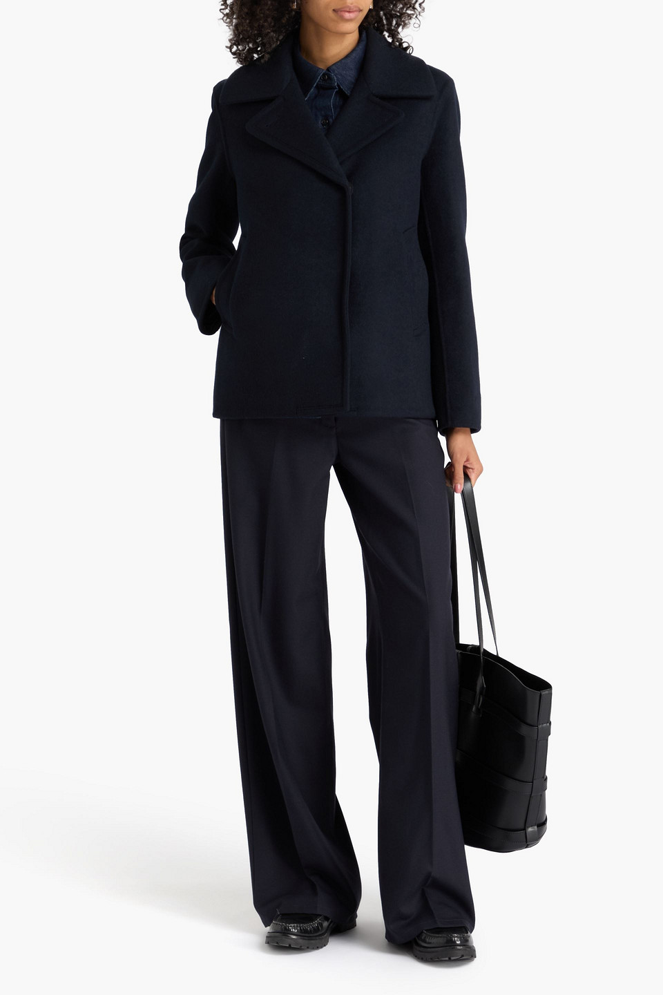  Theory - Brushed Wool-blend Felt Coat - Blue - L 