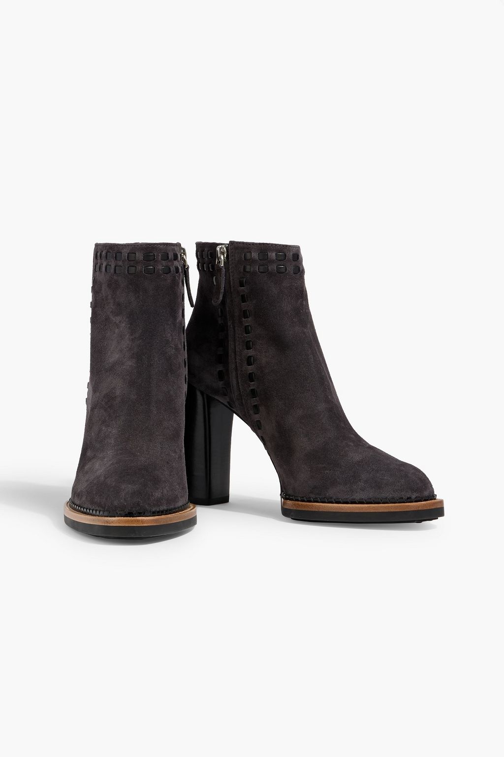 TOD'S Leather-trimmed suede ankle boots