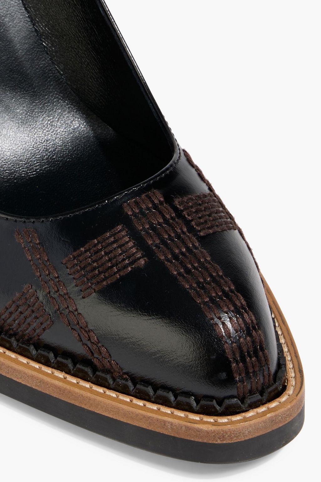 TOD'S Embroidered glossed-leather pumps