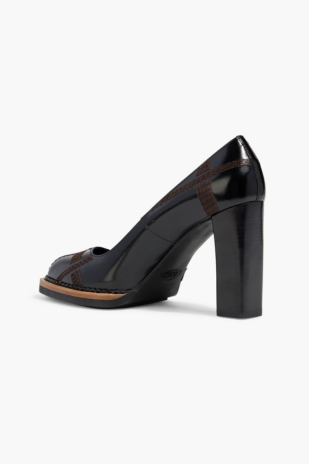 TOD'S Embroidered glossed-leather pumps