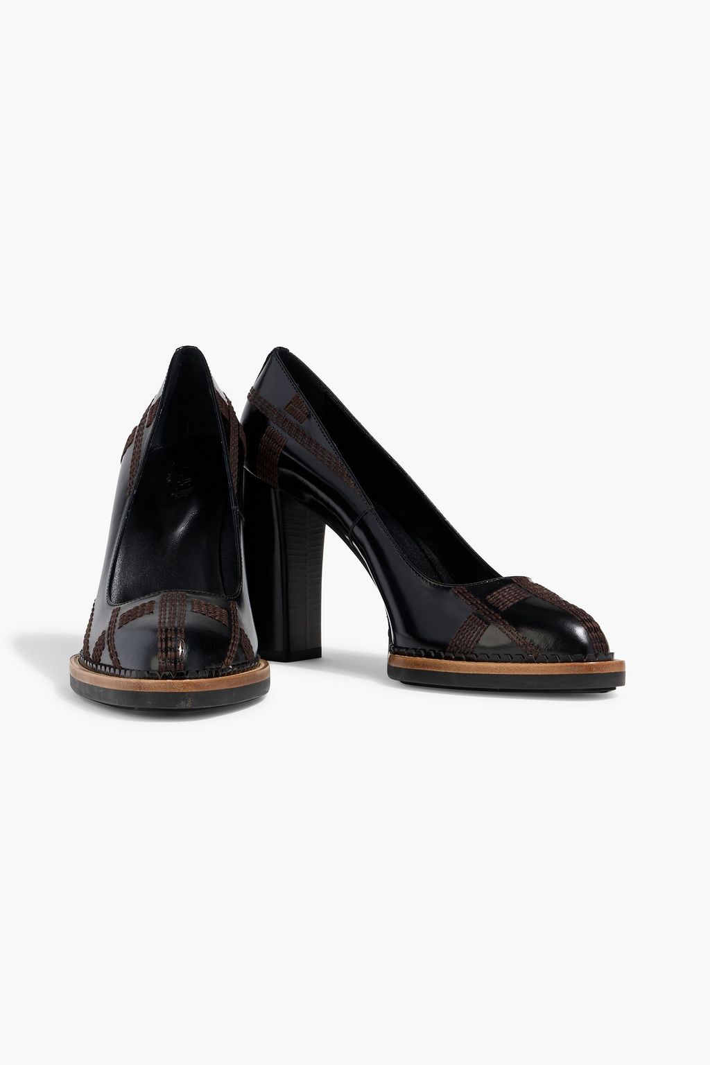 TOD'S Embroidered glossed-leather pumps
