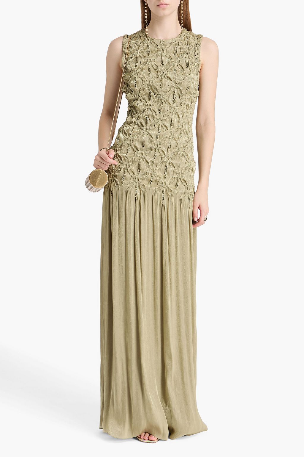 COSTARELLOS Smocked georgette gown