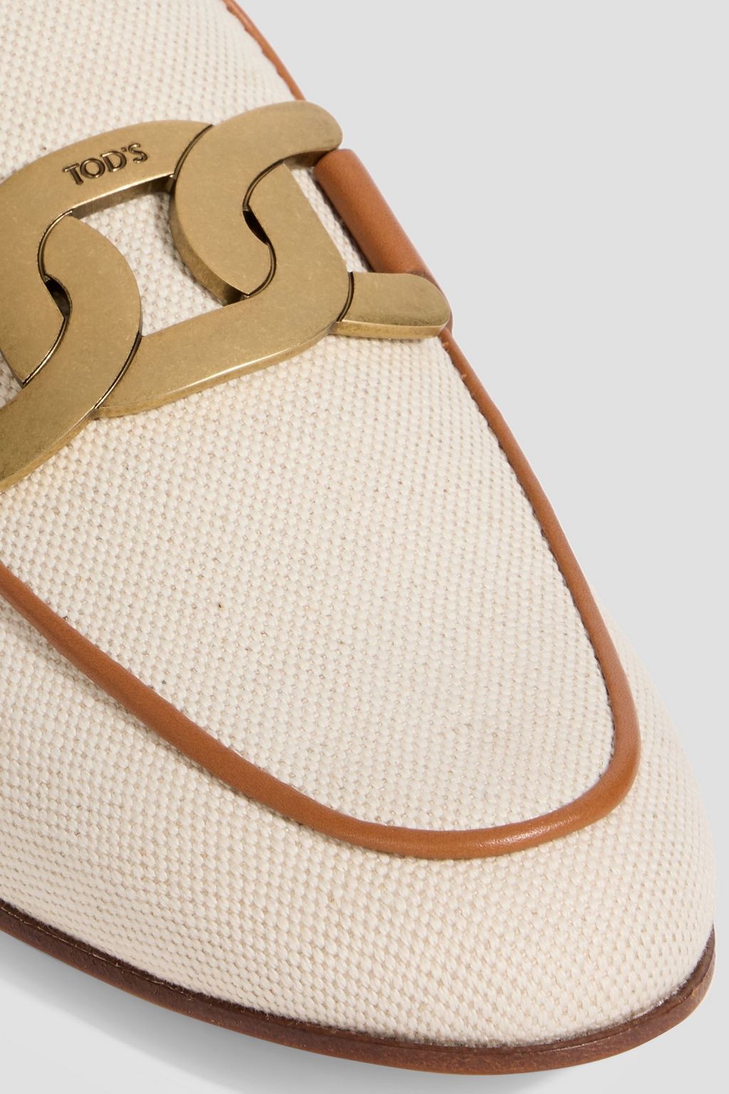 TOD'S Embellished leather-trimmed canvas slippers