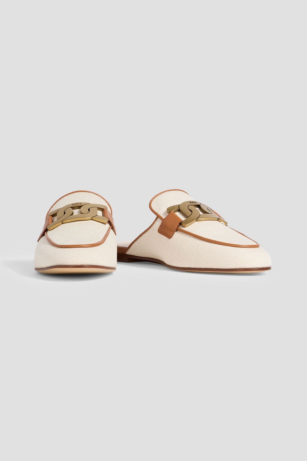 TOD'S Embellished leather-trimmed canvas slippers