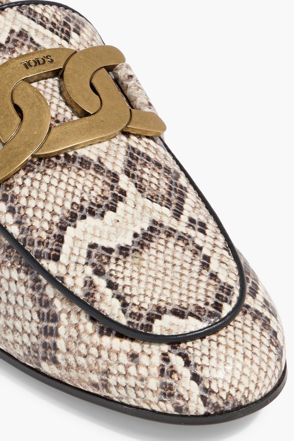 TOD'S Embellished snake-effect leather loafers