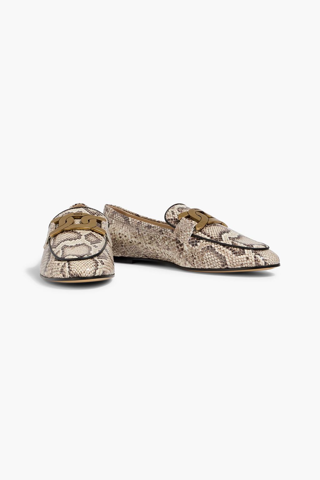 TOD'S Embellished snake-effect leather loafers