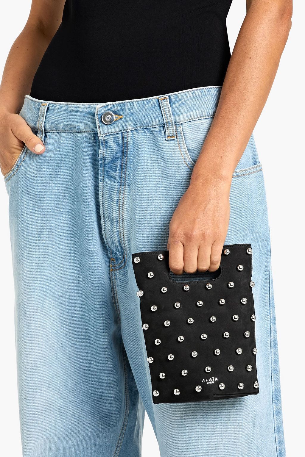 ALAÏA Folded small studded suede tote