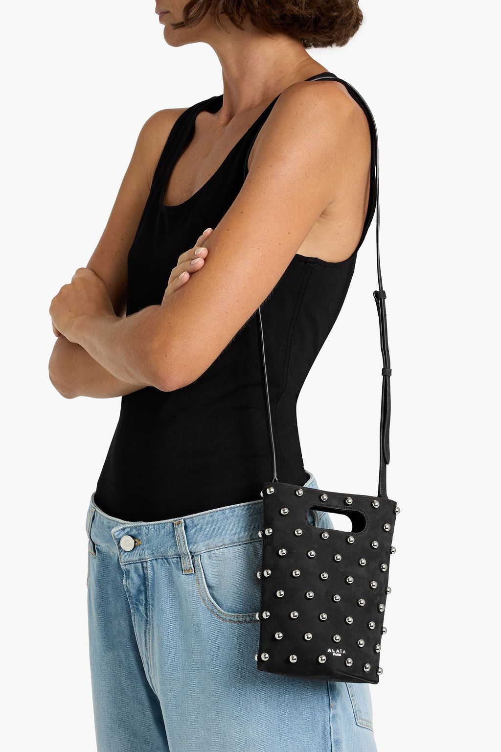 ALAÏA Folded small studded suede tote