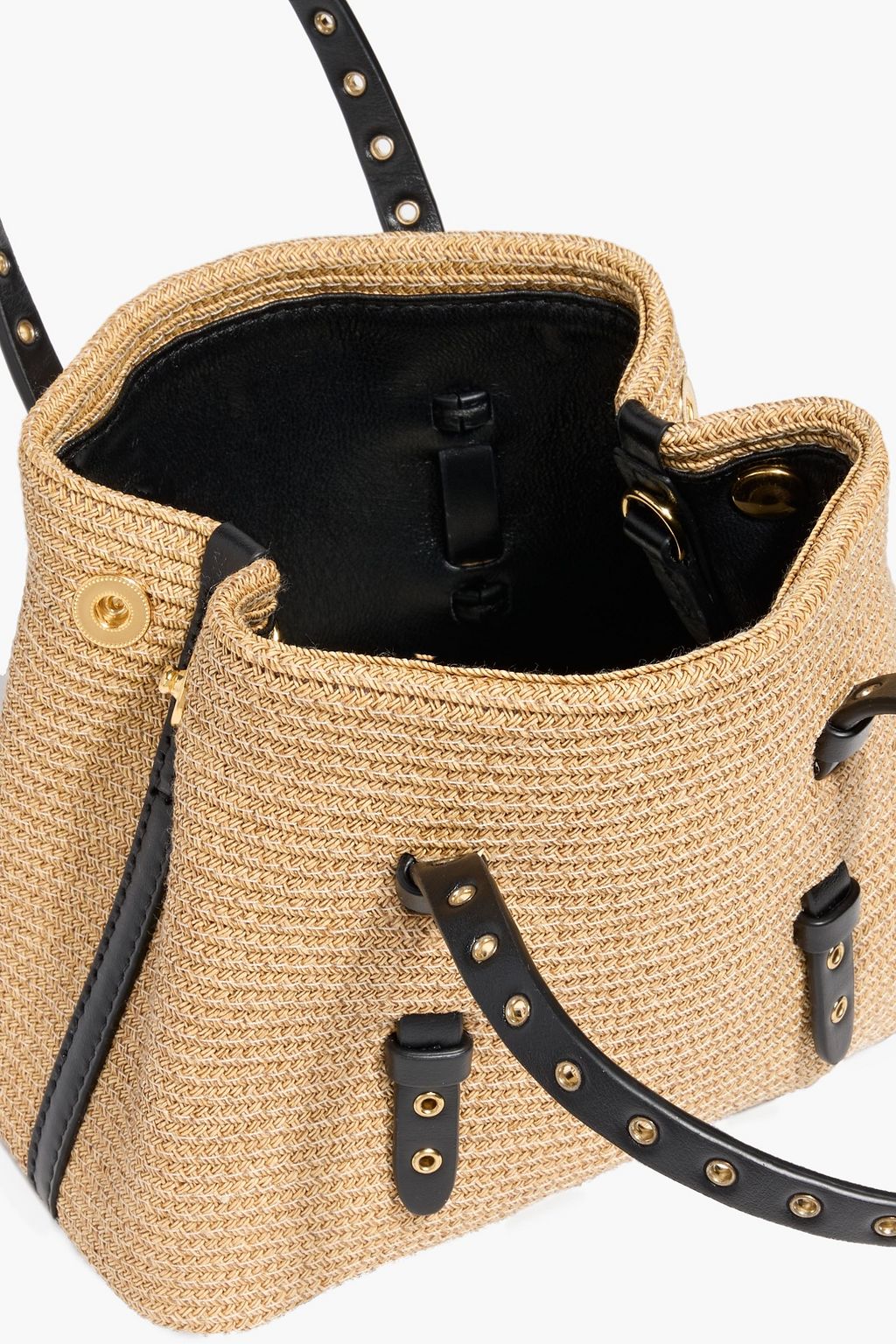 ALAÏA Mina 25 leather-trimmed straw tote