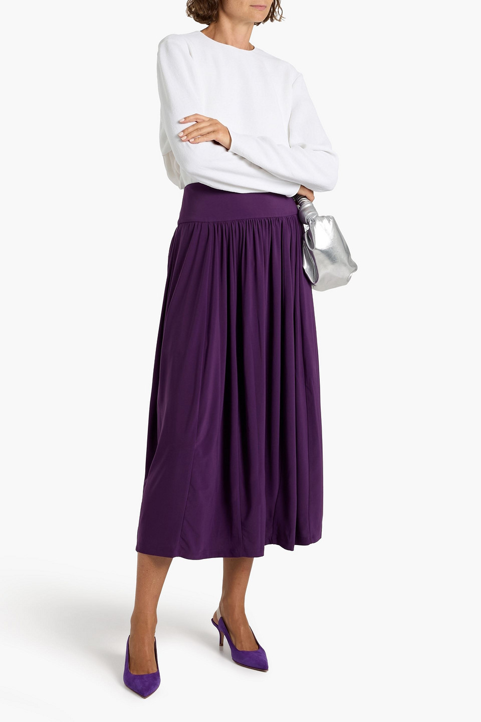 Tibi Gathered Jersey Midi Skirt In Purple