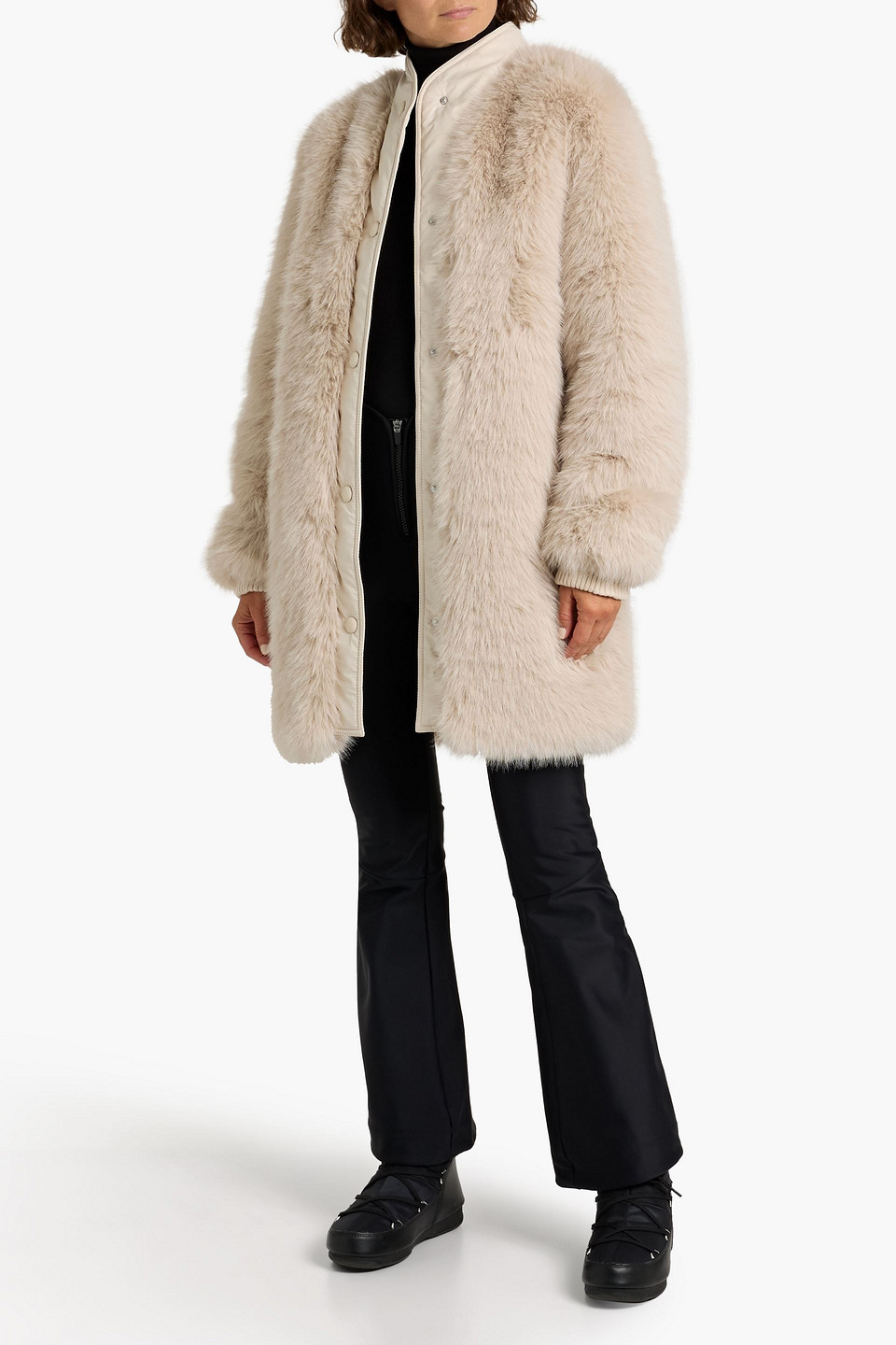 Perfect Moment Shell-trimmed Plush Coat In Pink