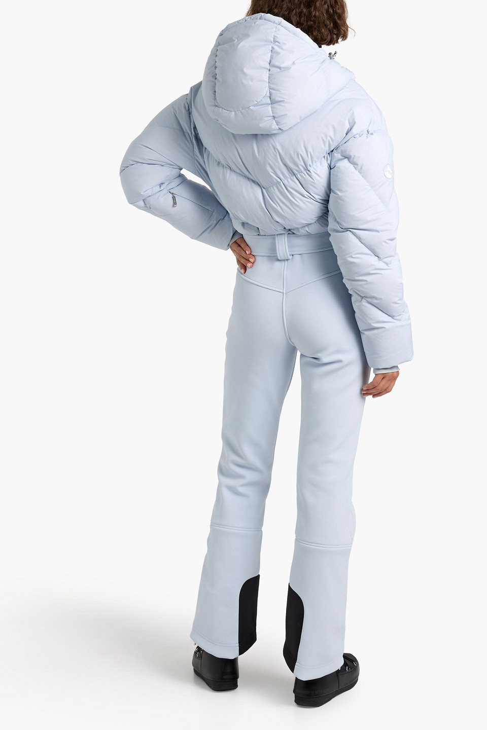 Cordova Ajax Belted Quilted Hooded Down Ski Suit In Blue