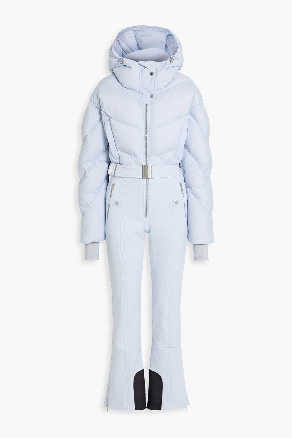 Cordova Ajax Belted Quilted Hooded Down Ski Suit In Blue