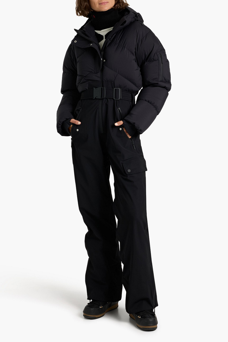 Cordova 3l Down Sommet Quilted Hooded Down Ski Suit In Black