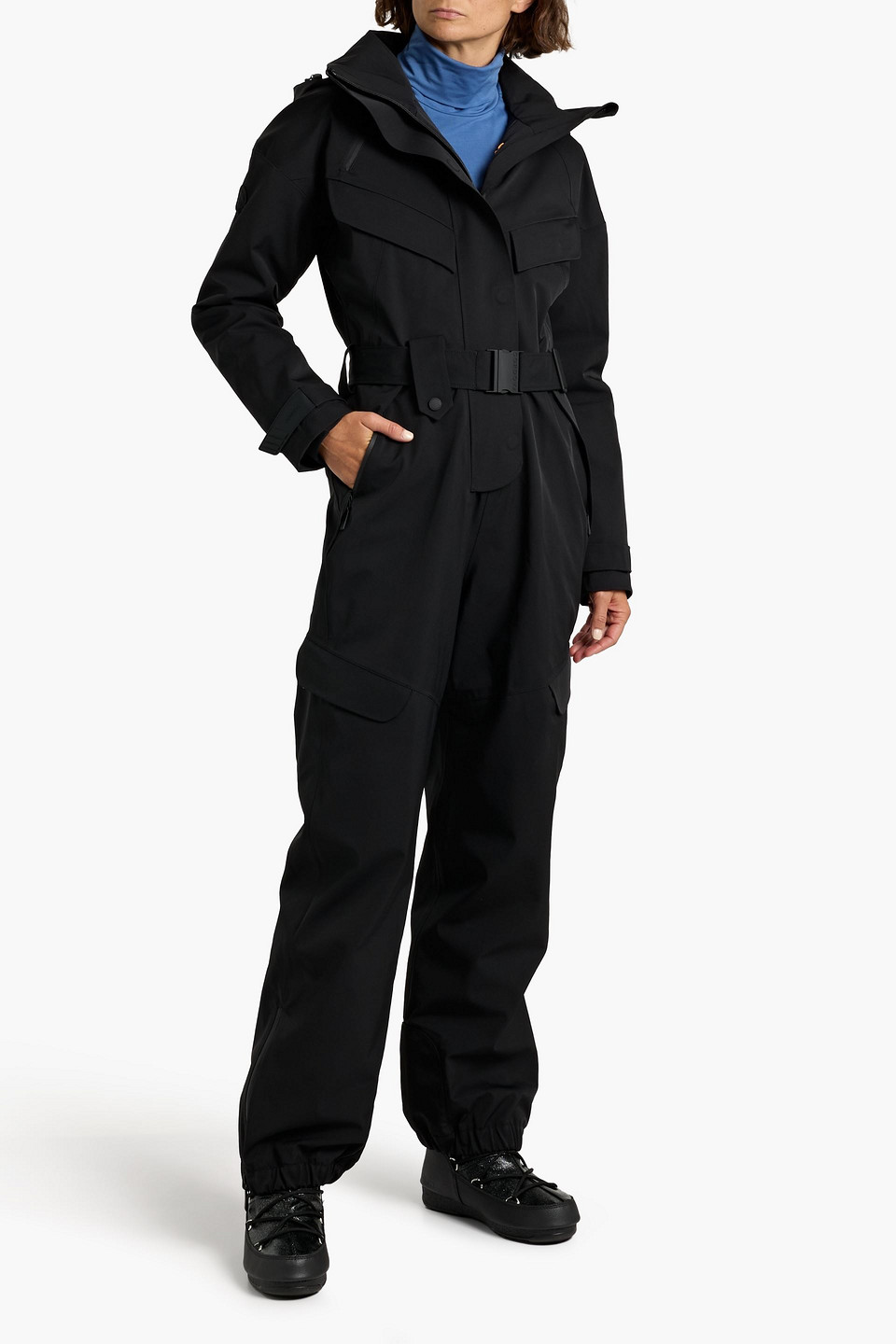 Cordova 3l Down Sommet Quilted Hooded Down Ski Suit In Black