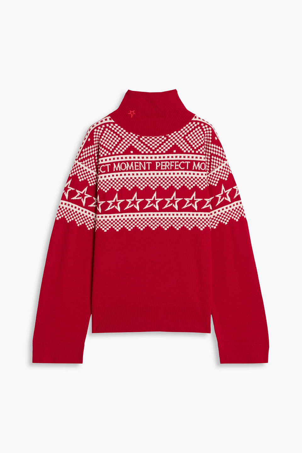 Perfect Moment Intarsia Merino Wool Turtleneck Sweater In Red