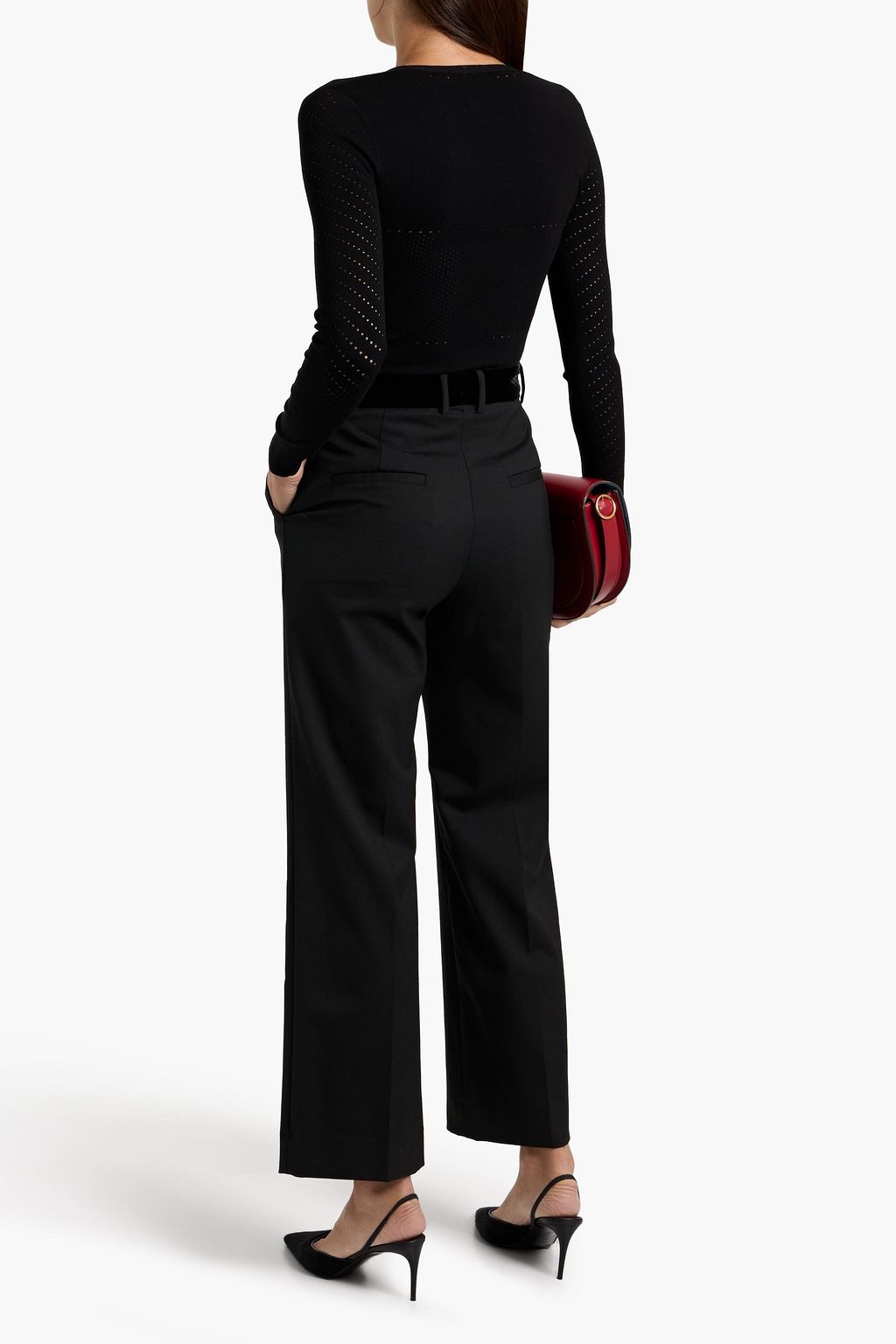 SANDRO Velvet-trimmed twill straight-leg pants