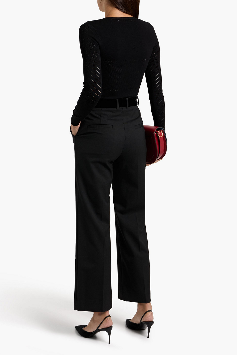 Sandro Velvet-trimmed Twill Straight-leg Pants In Black