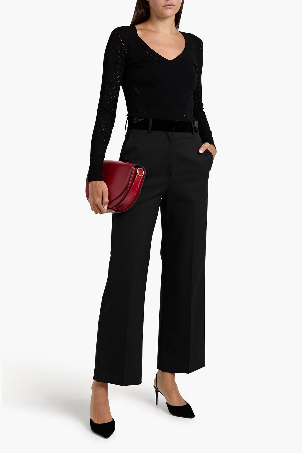 SANDRO Velvet-trimmed twill straight-leg pants
