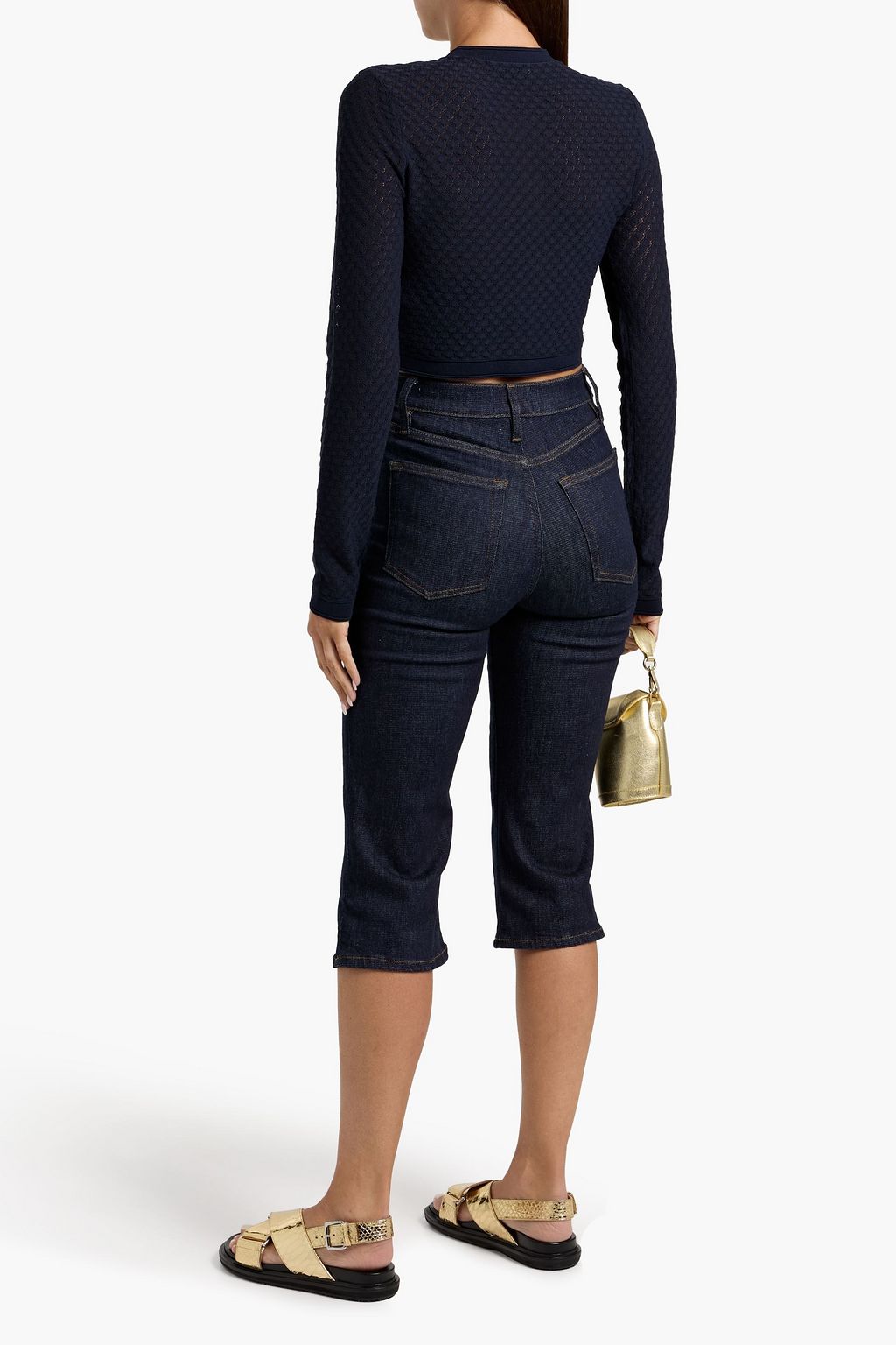 SANDRO Cropped pointelle-knit cardigan