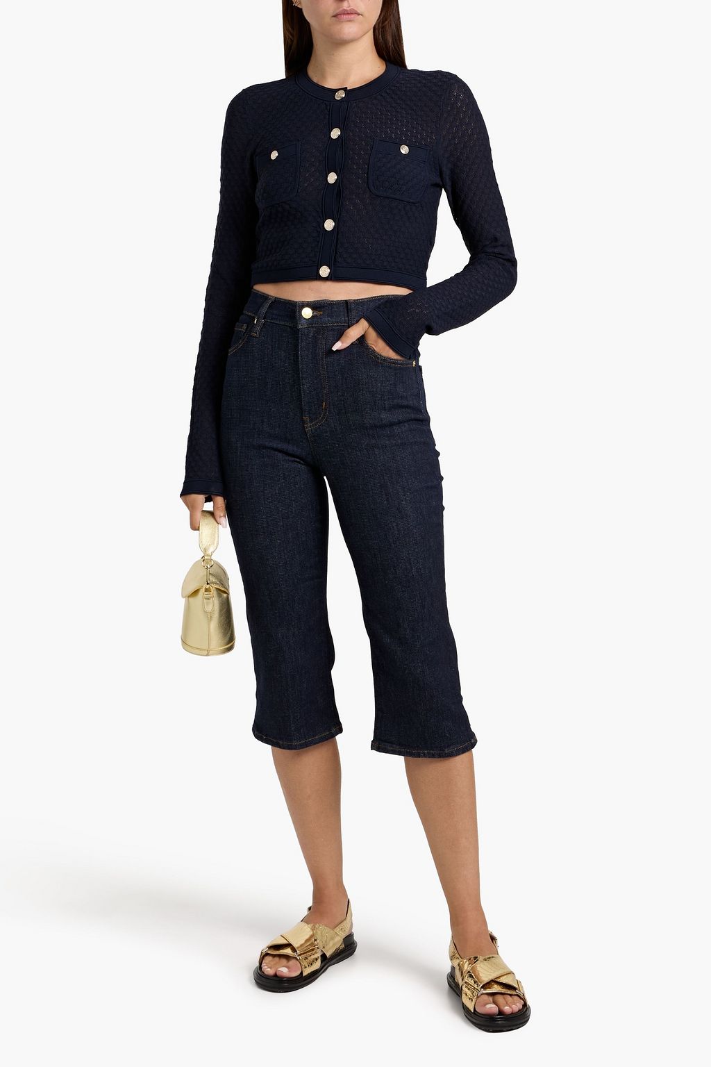 SANDRO Cropped pointelle-knit cardigan