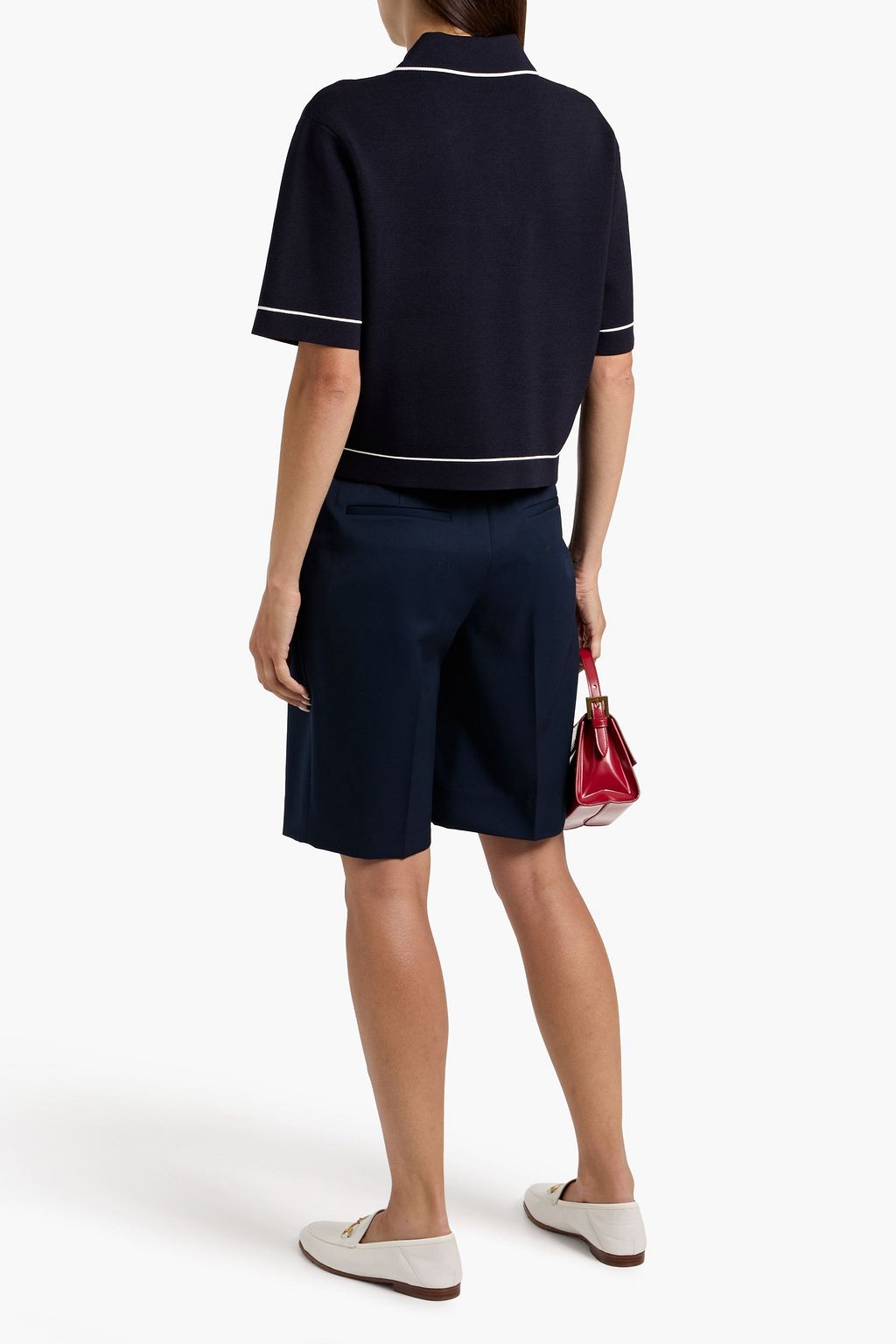 SANDRO Cropped stretch-knit polo shirt
