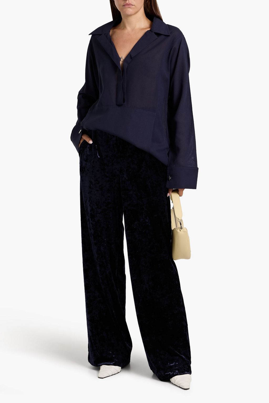 TIBI Stretch-velvet wide-leg pants