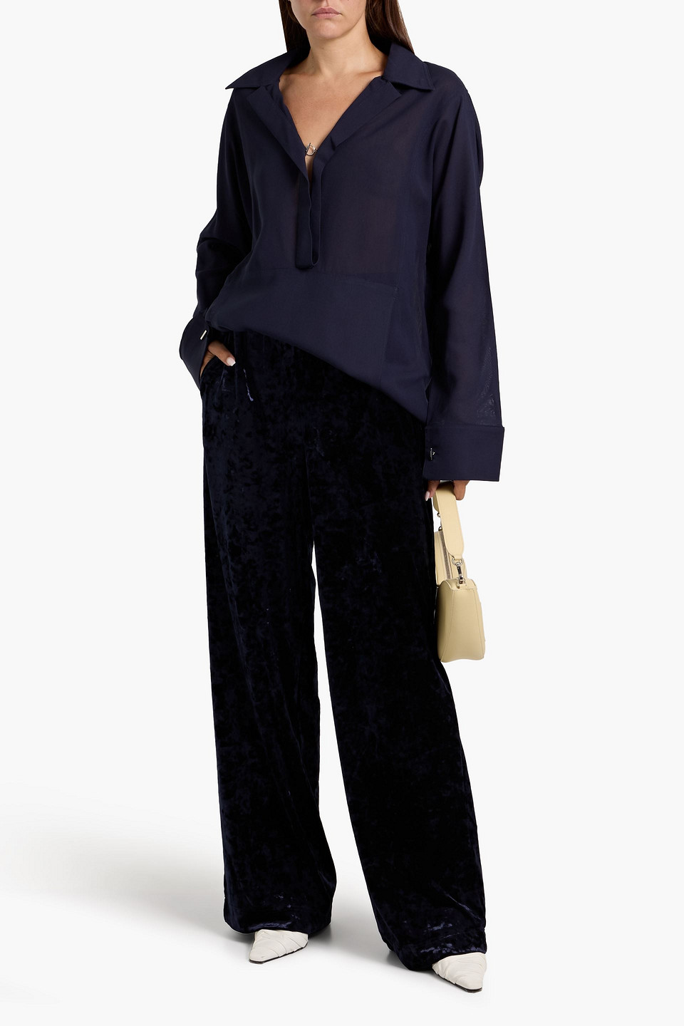 Tibi Stretch-velvet Wide-leg Pants In Black