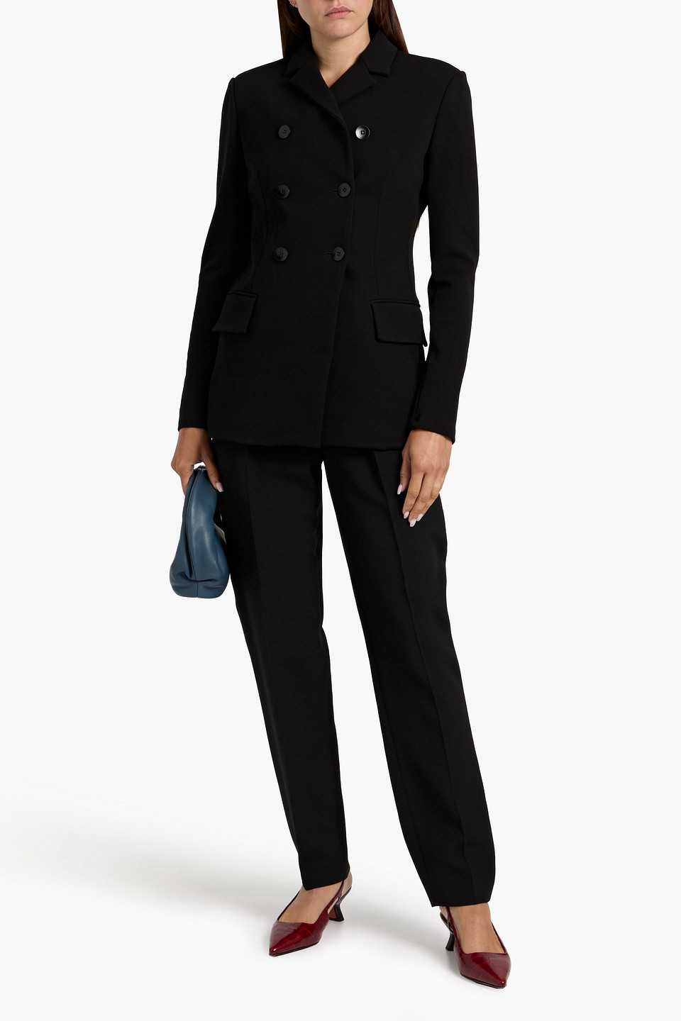Tibi Wren Double-breasted Crepe Blazer In Black