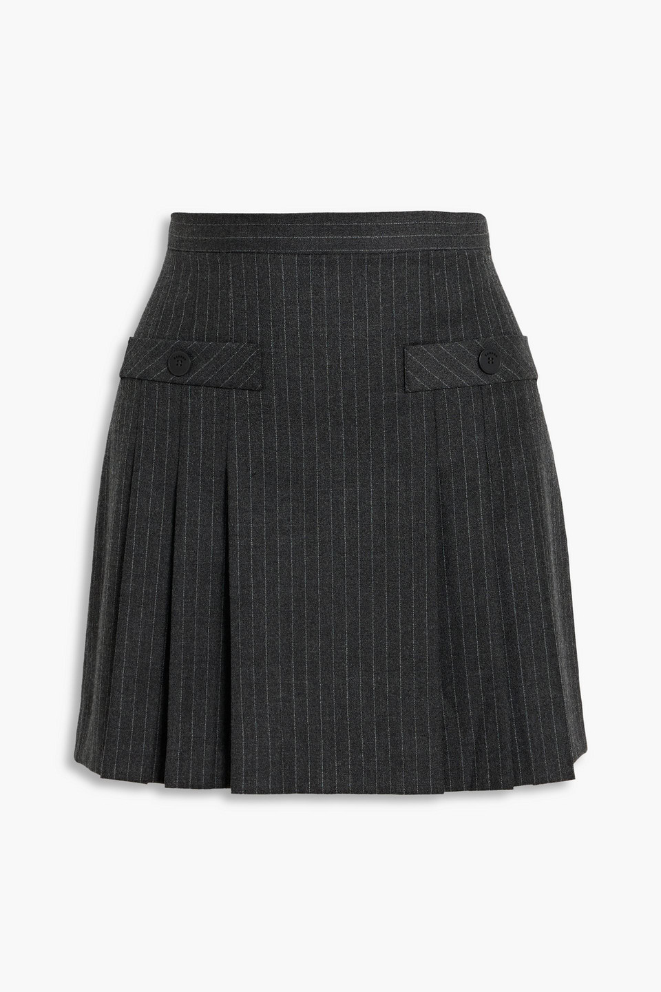 Sandro Pleated Pinstriped Wool Mini Skirt In Gray