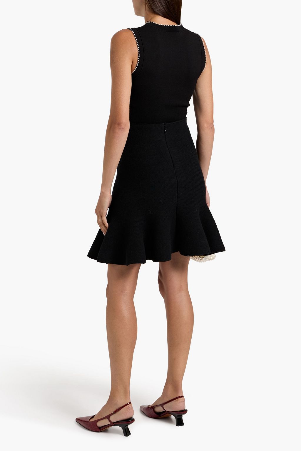 SANDRO Cropped bead-embellished stretch-knit top