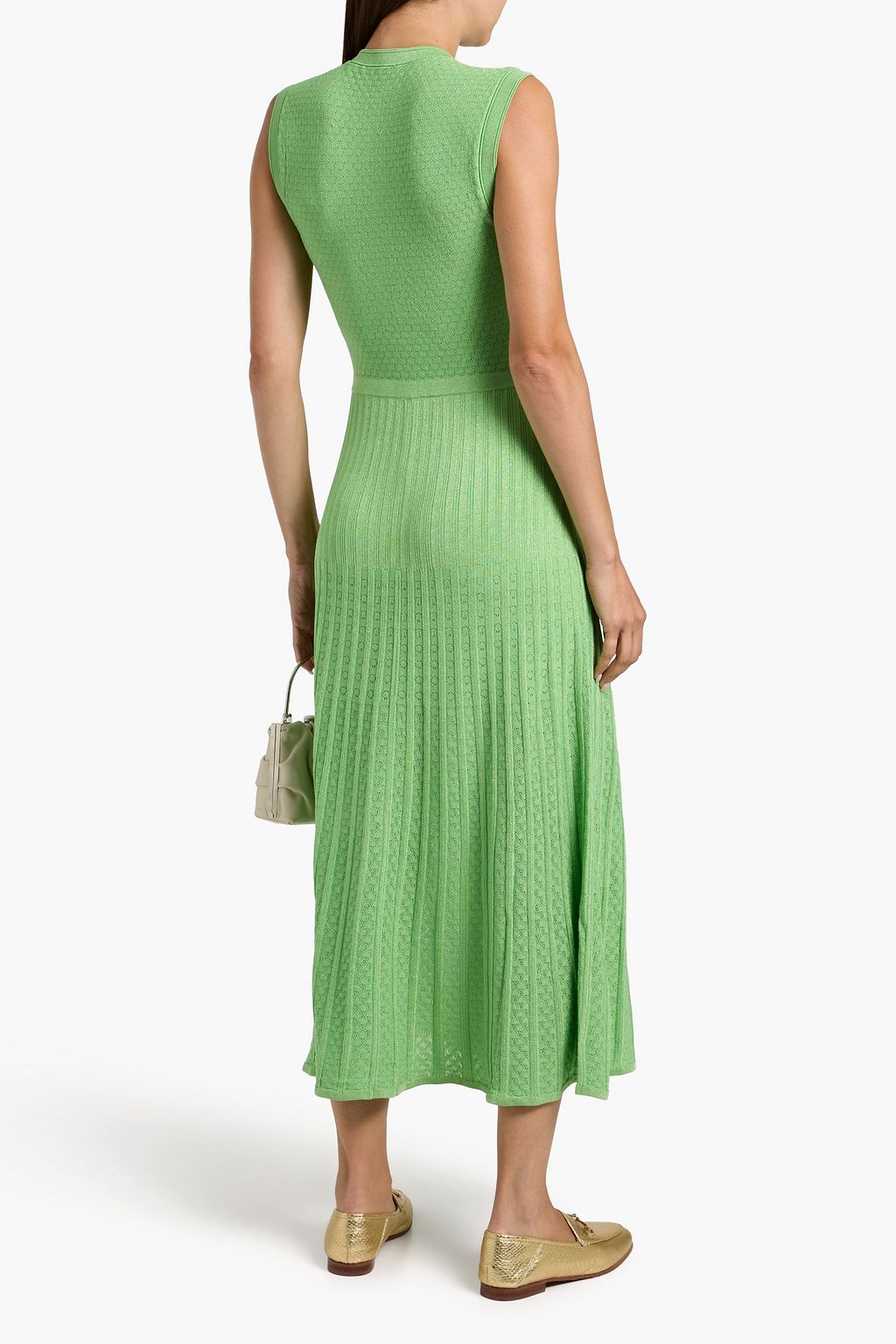 SANDRO Metallic pointelle and ribbed-knit midi dress