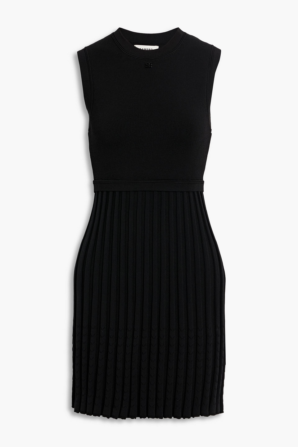 Sandro Pleated Stretch-knit Mini Dress In Black