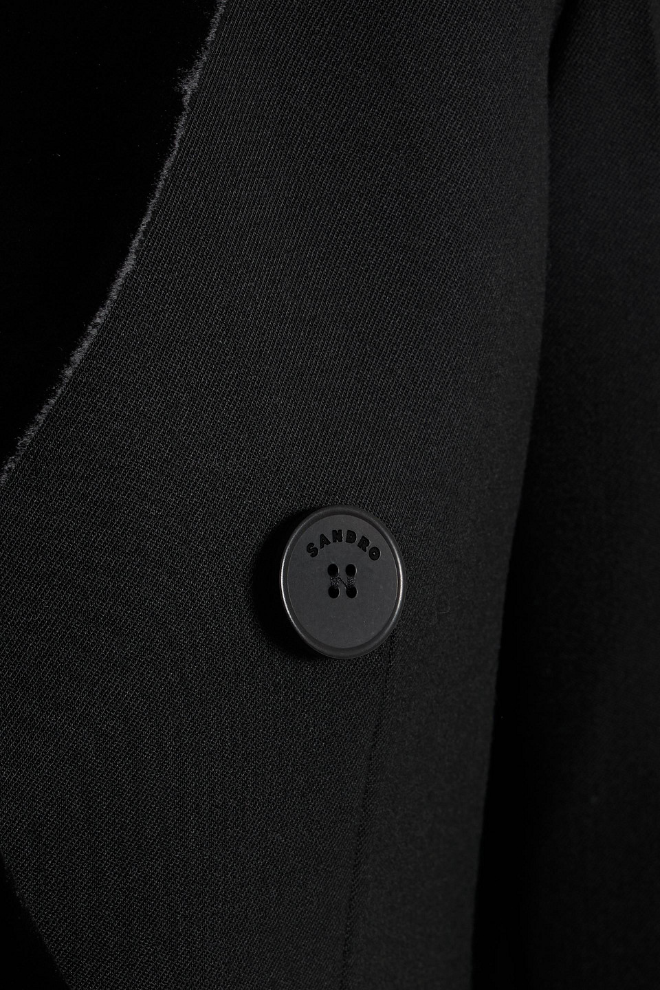 Sandro Double-breasted Velvet-trimmed Twill Blazer In Black