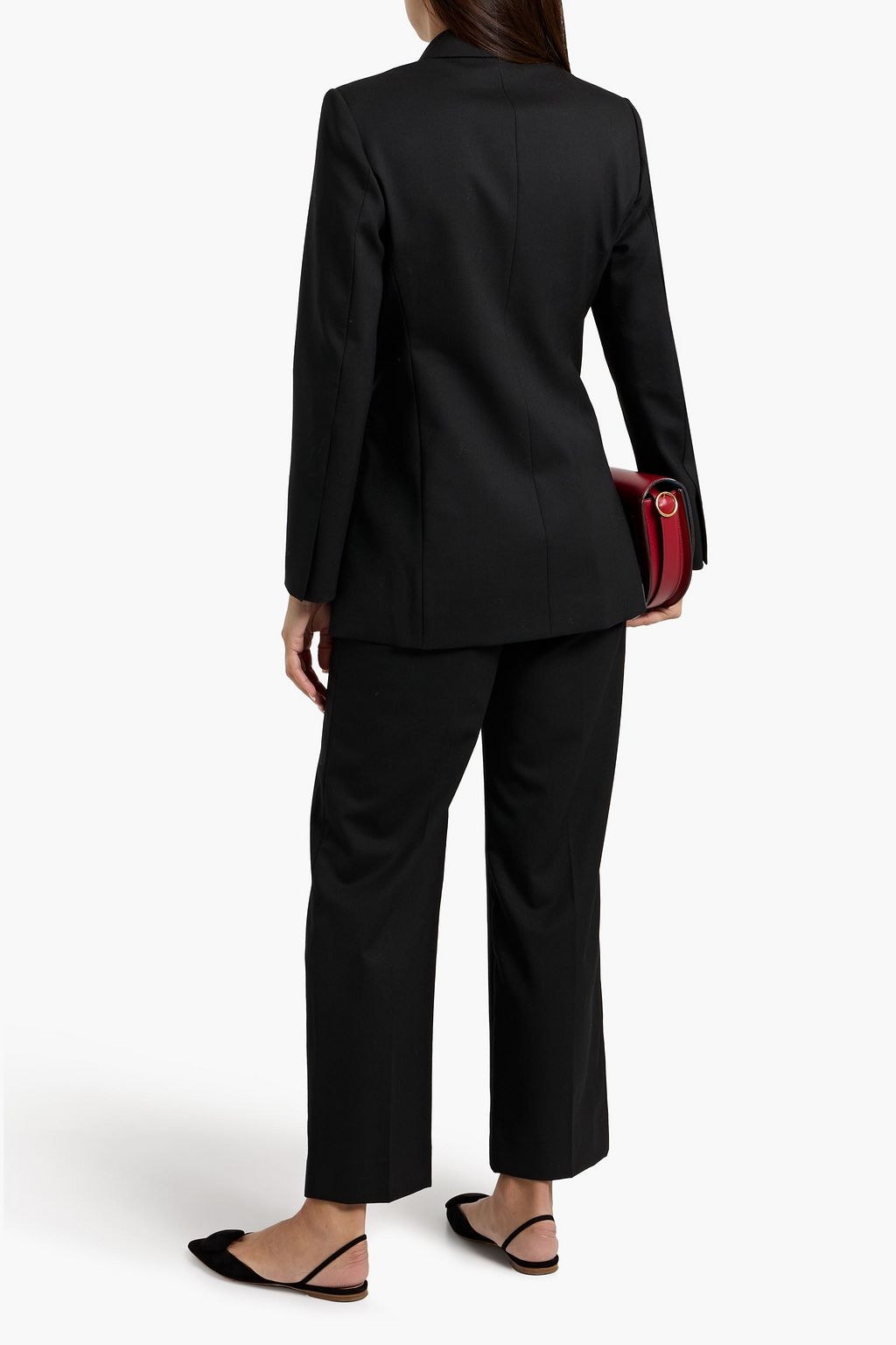 SANDRO Double-breasted velvet-trimmed twill blazer