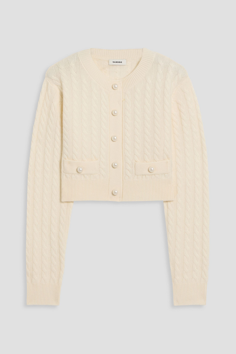 Sandro Cropped Cable-knit Wool And Cashmere-blend Cardigan In Neutral