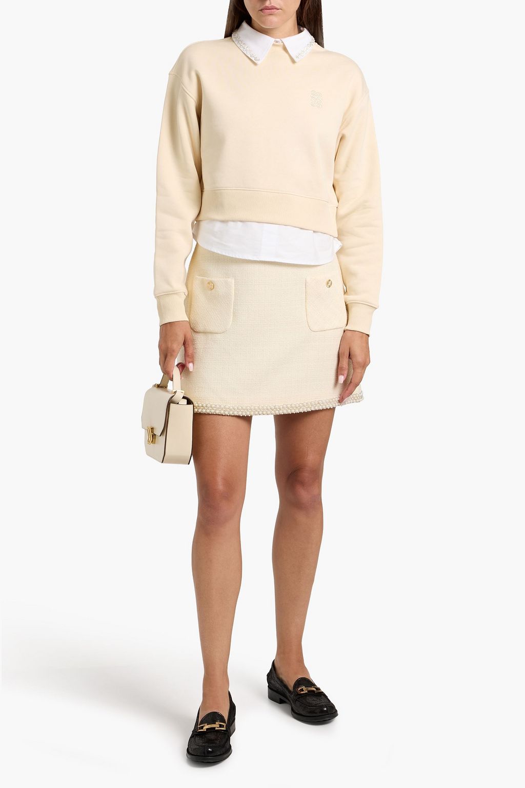 SANDRO Embellished tweed mini skirt