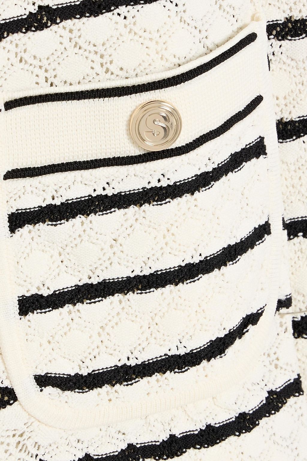 SANDRO Cropped striped pointelle-knit cardigan